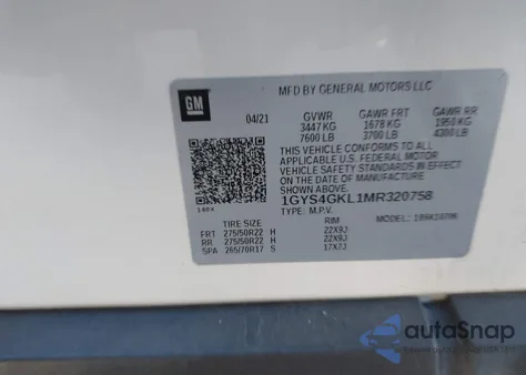 2021 Cadillac Escalade 4Wd Sport Platinum из США, поврежденный, VIN 1GYS4GKL1MR320758